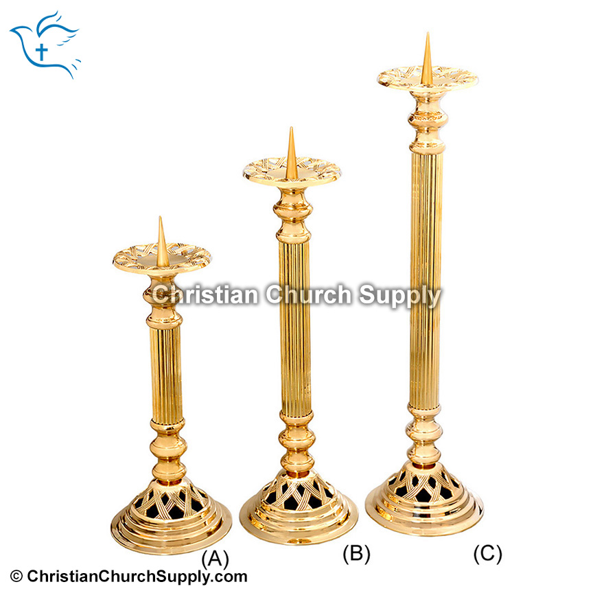 Gothic Highly Polished Solid Brass Altar Set Big Six and Crucifix  (RESERVED) - Antique Church Furnishings